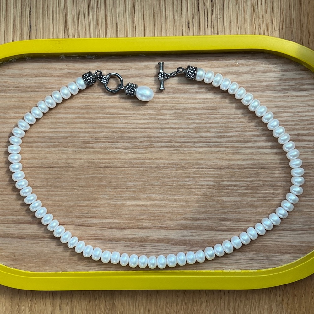 Classic White Pearl Necklace with Silver Accents